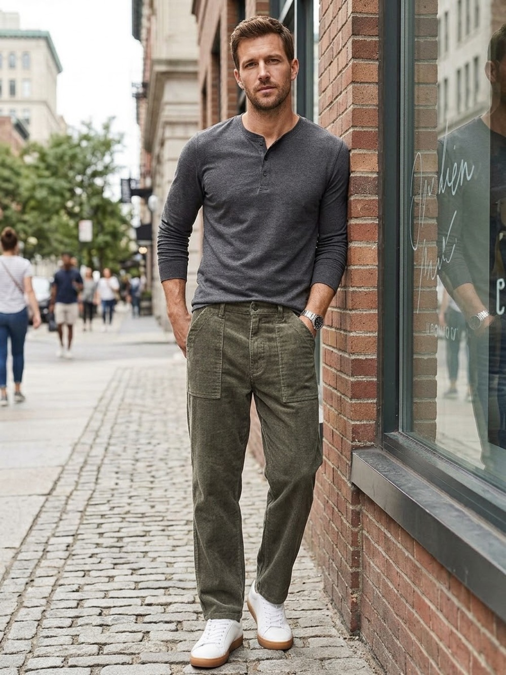 Corduroy Relaxed-Fit Men's Pants in Dark Olive